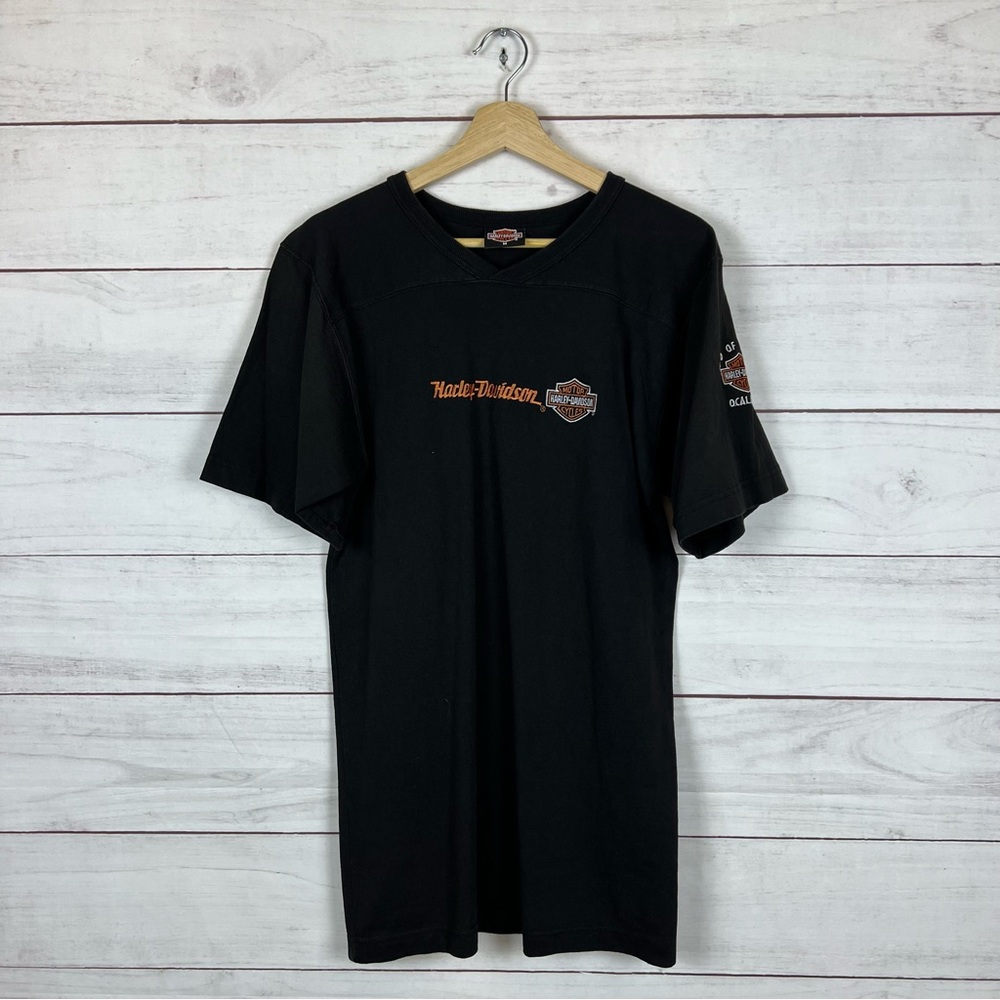 Harley Davidson Embroidered V Neck T-Shirt Medium